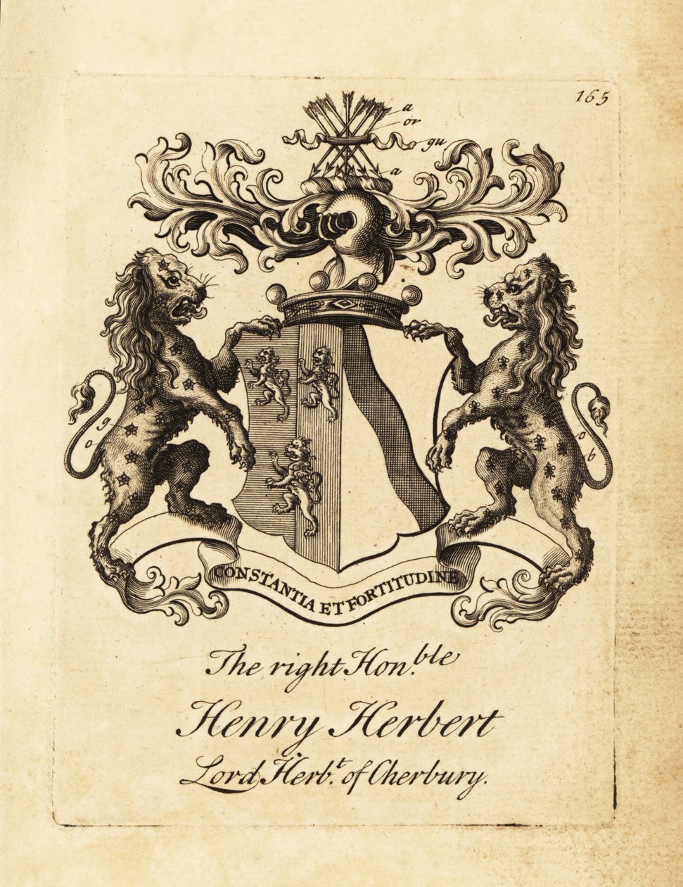 Escudo de armas del Muy Honorable Henry Herbert, Lord Herbert de Cherbury, Barón Herbert de Cherbury (o Chirbury) de Andrew Johnston