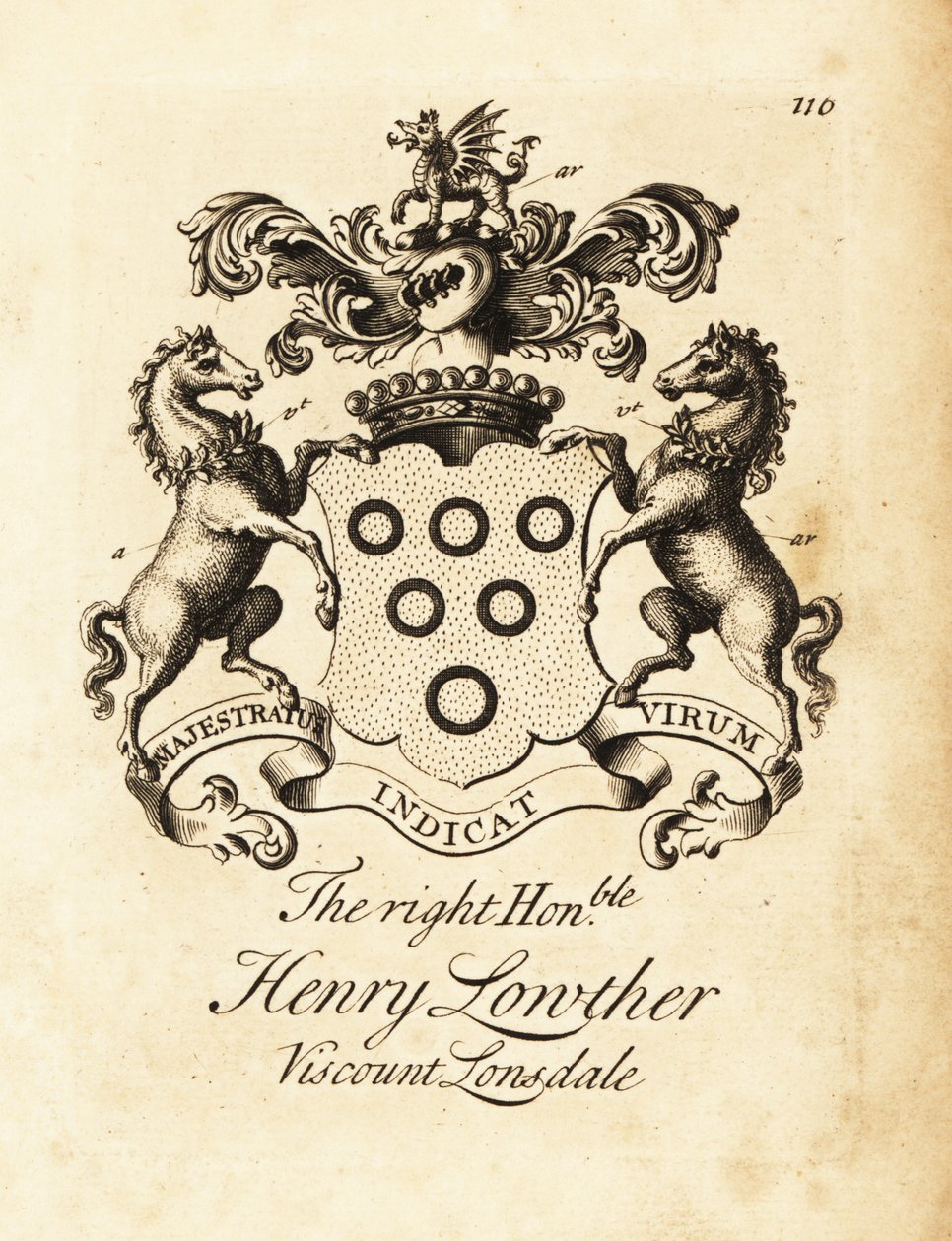 Escudo de armas del Muy Honorable Henry Lowther, 3er Vizconde Lonsdale (1694-1751) de Andrew Johnston