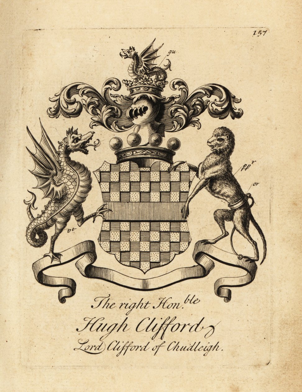 Escudo de armas del Muy Honorable Hugh Clifford, Lord Clifford de Chudleigh, 2º Barón Clifford de Chudleigh (1663-1730) de Andrew Johnston