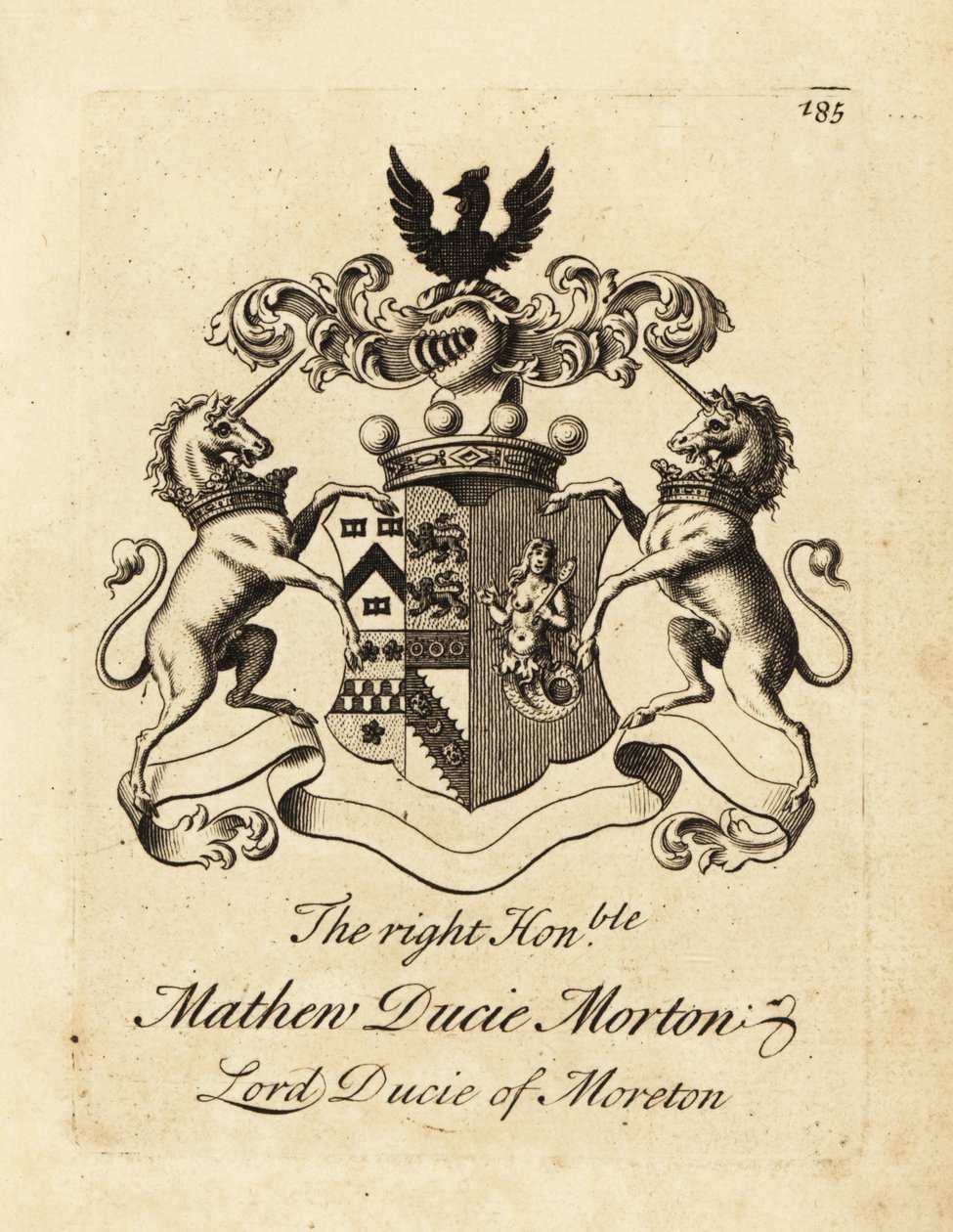 Escudo de armas del Muy Honorable Mathew Ducie Morton, Lord Ducie de Moreton de Andrew Johnston