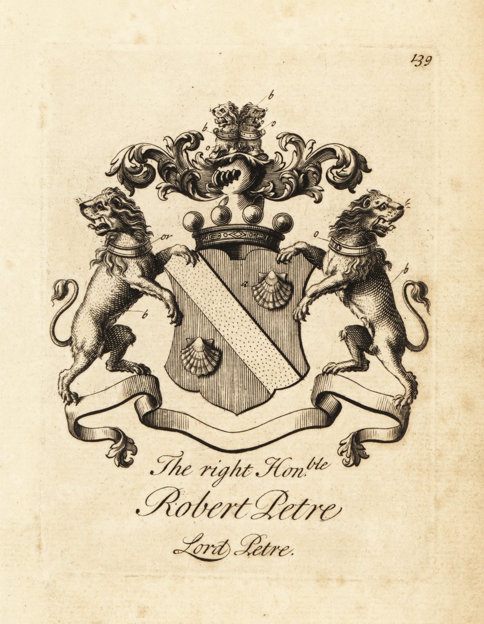 Escudo de armas del Muy Honorable Robert Petre, Lord Petre, 8º Barón Petre de Andrew Johnston