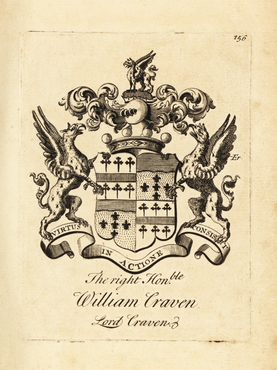 Escudo de armas del Muy Honorable William Craven, Lord Craven, 3er Barón Craven (1700-1739) de Andrew Johnston