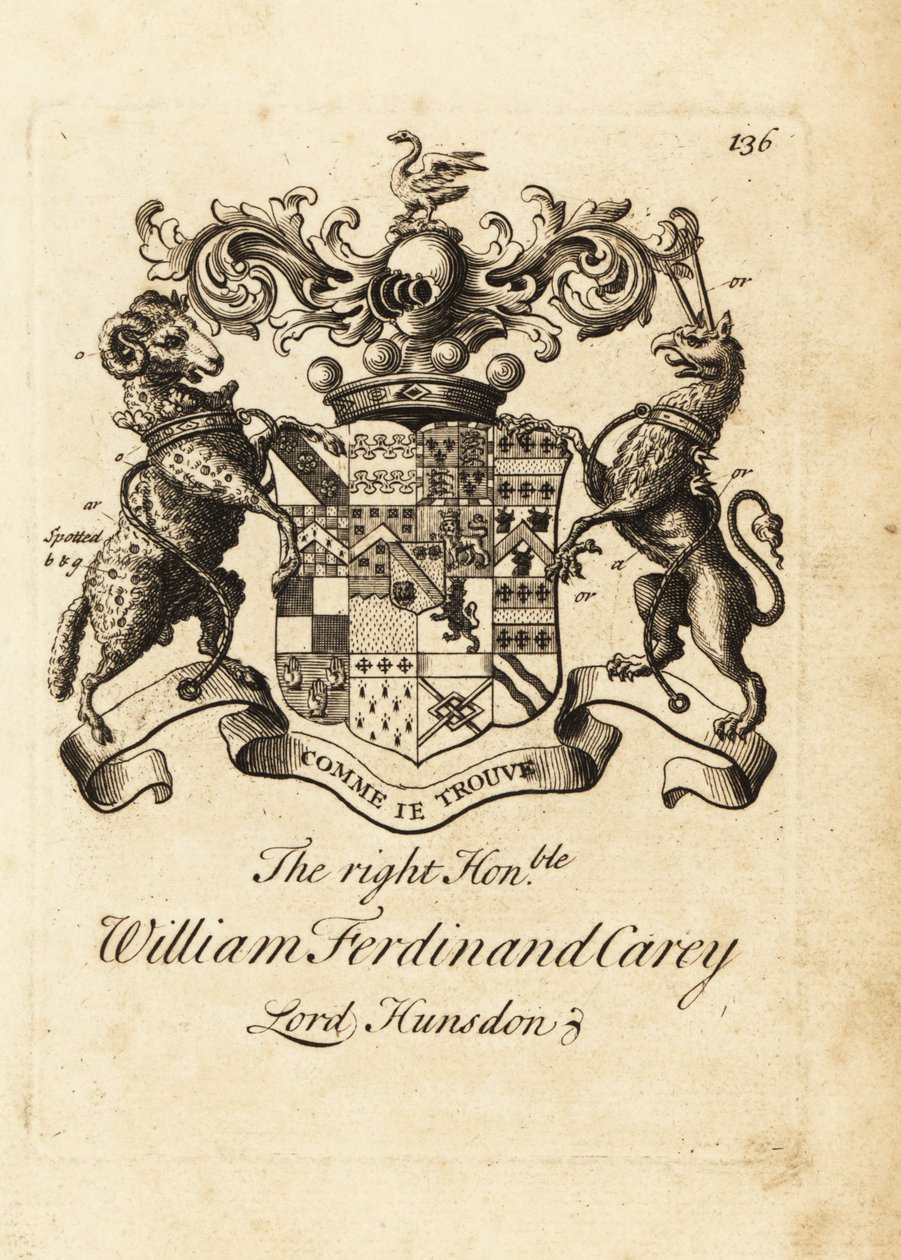 Escudo de armas del Muy Honorable William Ferdinand Carey, 8º Barón Hundsen, Lord Hunsdon de Andrew Johnston