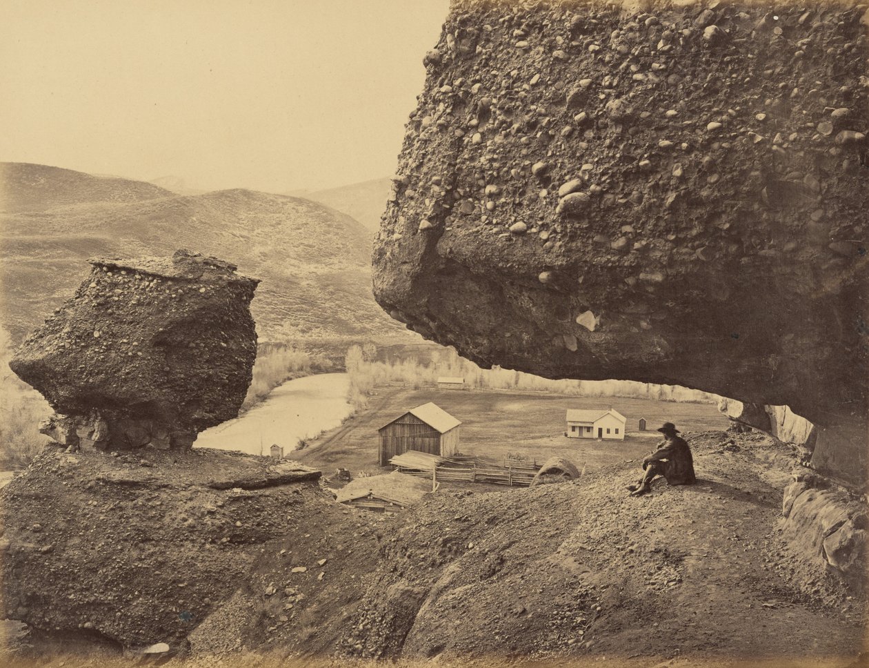 Lámina 32. Roca Colgante, Pie del Cañón del Eco,1869 (foto) de Andrew Joseph Russell