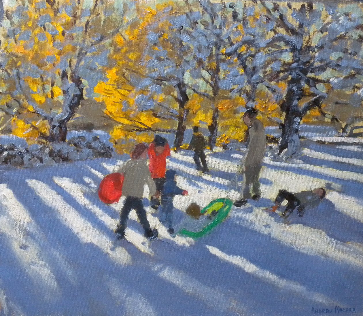 Hojas de otoño y nieve, parque de Allestree (óleo sobre lienzo) de Andrew Macara