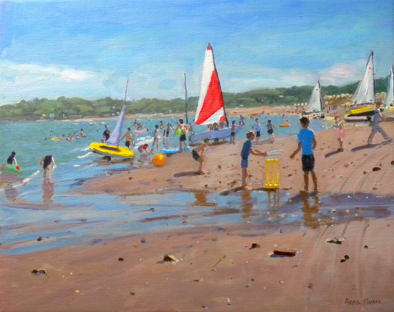 Cricket y vela roja y blanca, Abersoch de Andrew Macara