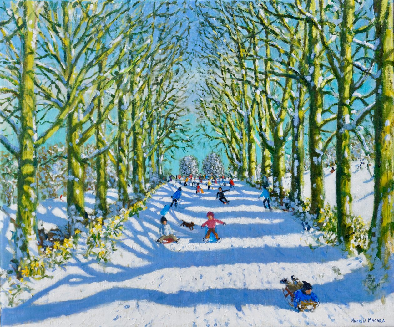Fun in the sun and snow, Derby, 2022 (óleo sobre lienzo) de Andrew Macara