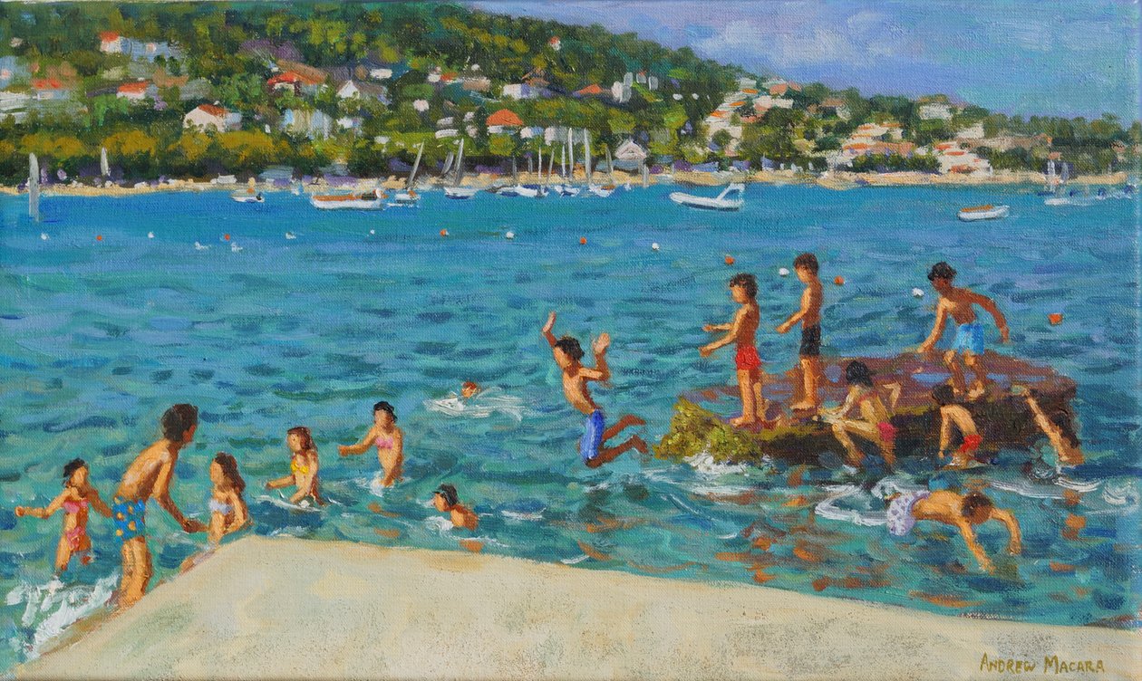 Saltando de las rocas; Cinque Terre, Positano, Italia, 2000 de Andrew Macara