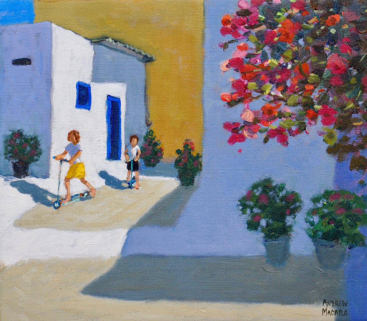 Niños en scooter, Symi, Islas Griegas de Andrew Macara