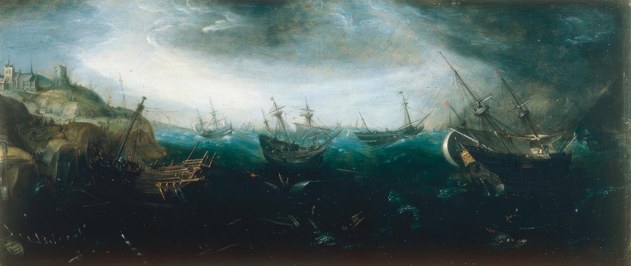 Barcos en mar tormentoso de Andries van Eertvelt