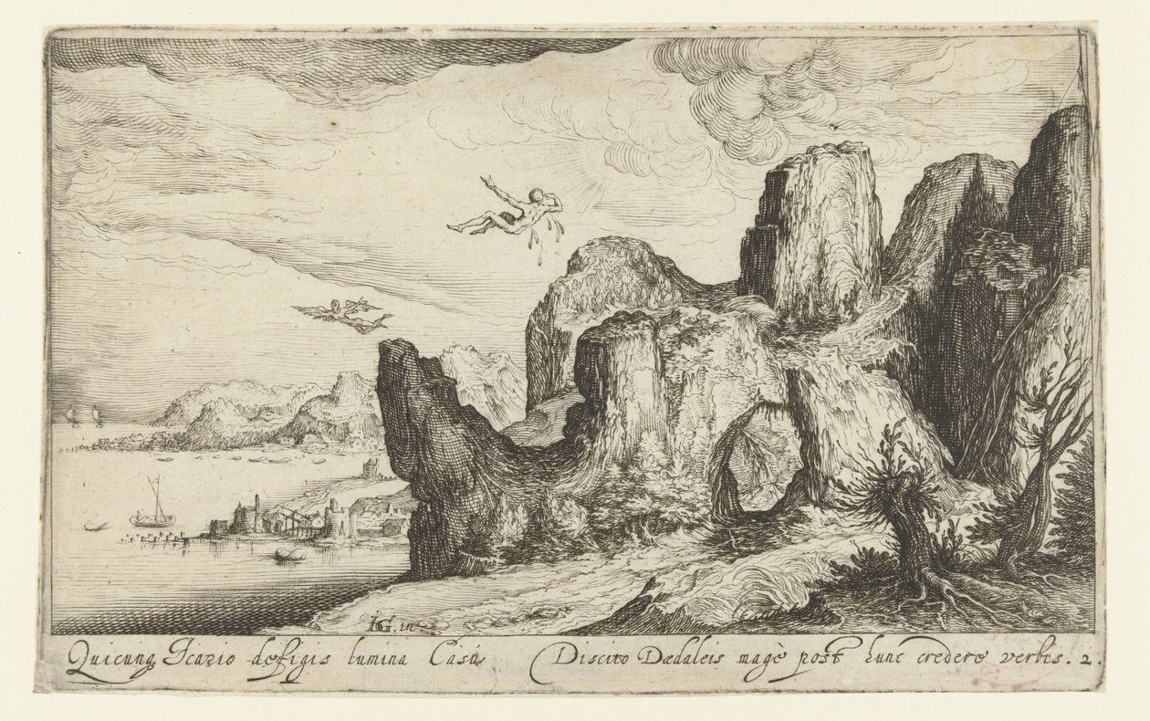 Paisaje con la caída de Ícaro Paisajes (título de la serie) de Andries Jacobsz. Stock