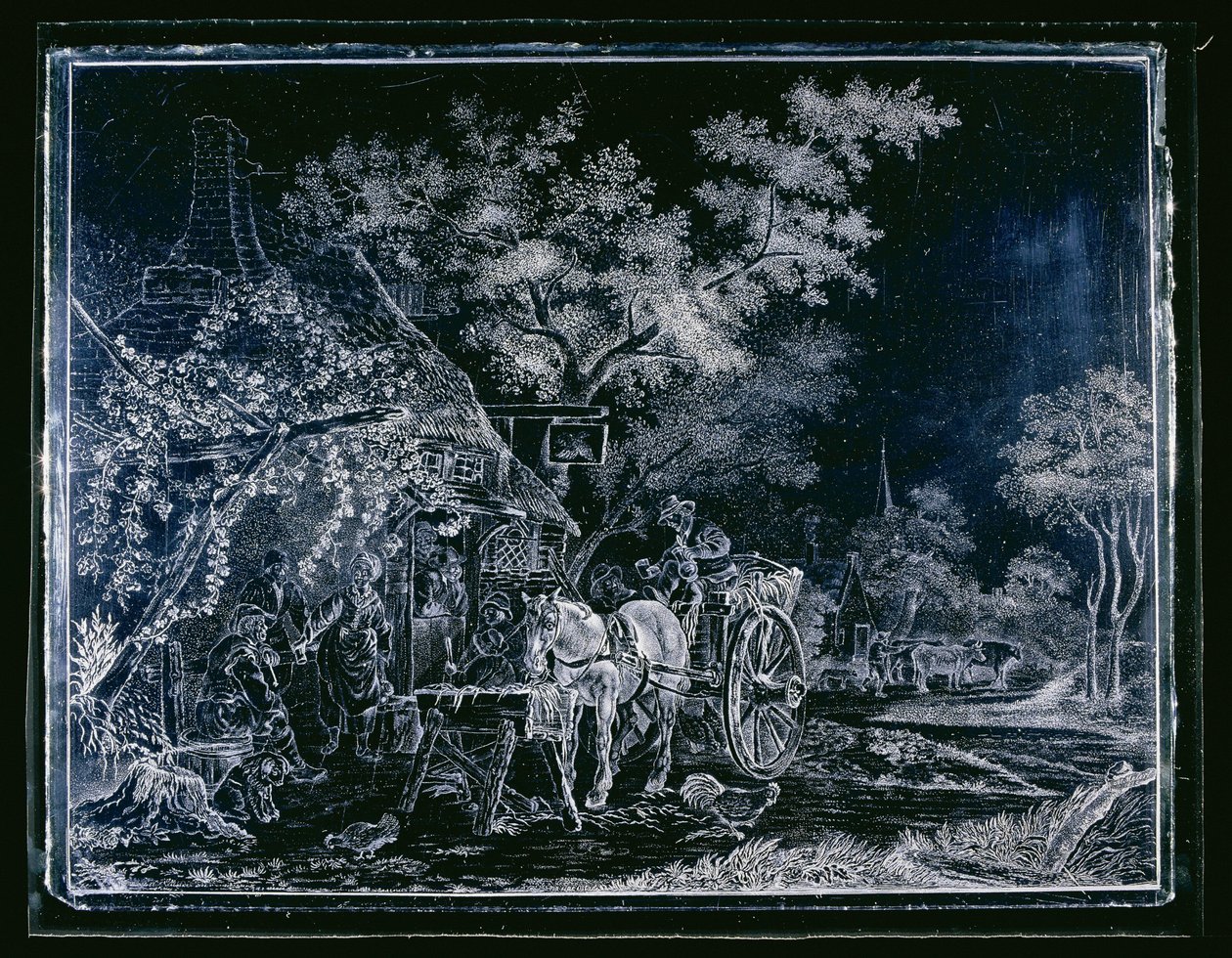 Ventana con caballo y carruaje y algunas figuras para una posada de Andries Melort