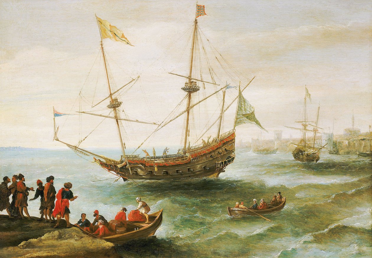 Un argelino anclado en un puerto de Berbería (nombre dado por los europeos a la costa del norte de África entre los siglos XVI y XIX). Óleo de Andries van Eertvelt (1590-1652). de Andries van Eertvelt