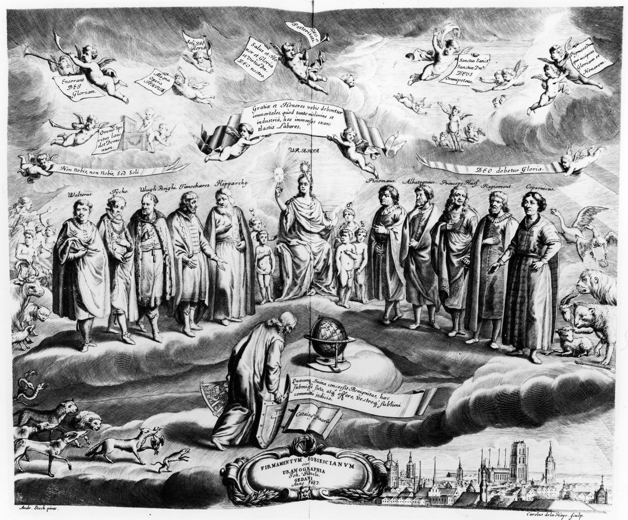 Firmamentum Sobiescianum o Uranographia, por Johannes Hevelius (1611-87), grabado por Carolus de la Haye, pub. en 1687 de Andrzej Stech
