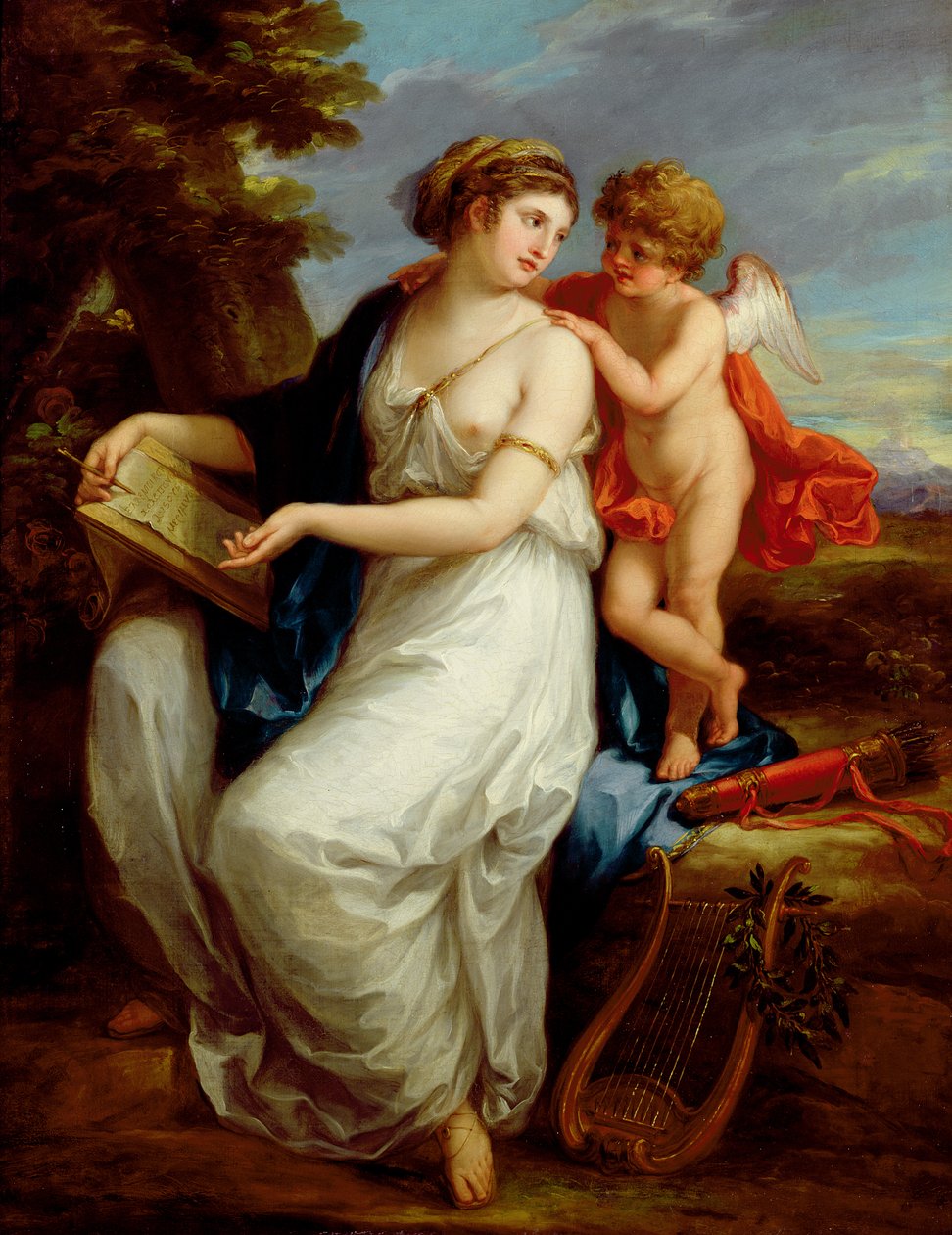 Erato, la musa de la poesía lírica con un putto de Angelica Kauffmann