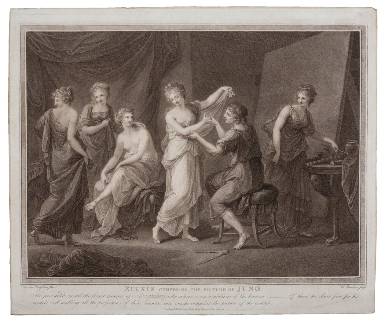 Zeuxis componiendo la imagen de Juno por Francesco Bartolozzi (1727-1815), publicado en Londres por W. Palmer, 1785 de Angelica Kauffmann