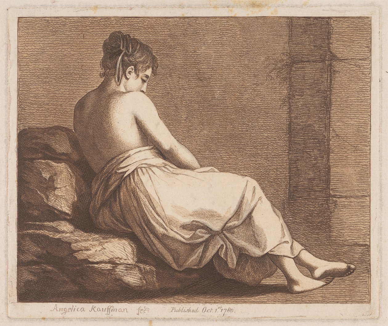 Una mujer sentada sobre piedras de Angelica Kauffmann
