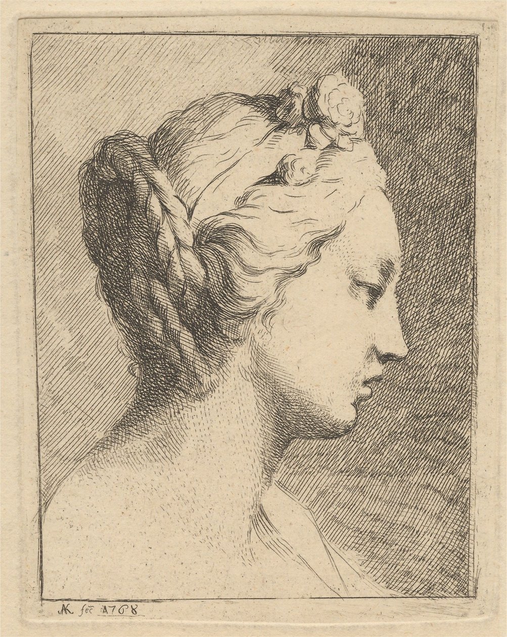 Cabeza de una joven de perfil hacia la derecha de Angelica Kauffmann