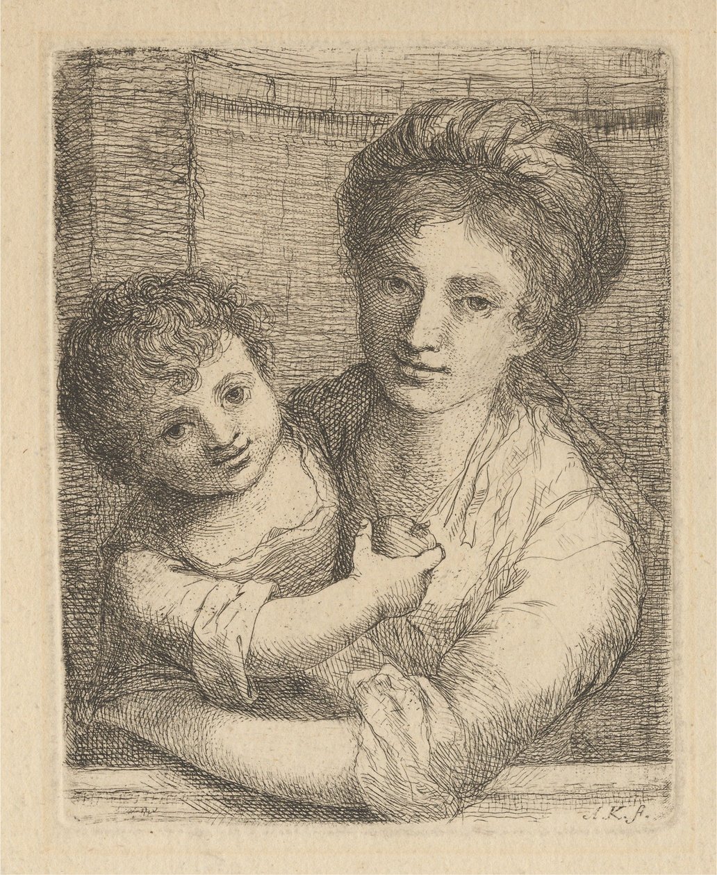 Madre con un niño en brazos y una manzana de Angelica Kauffmann