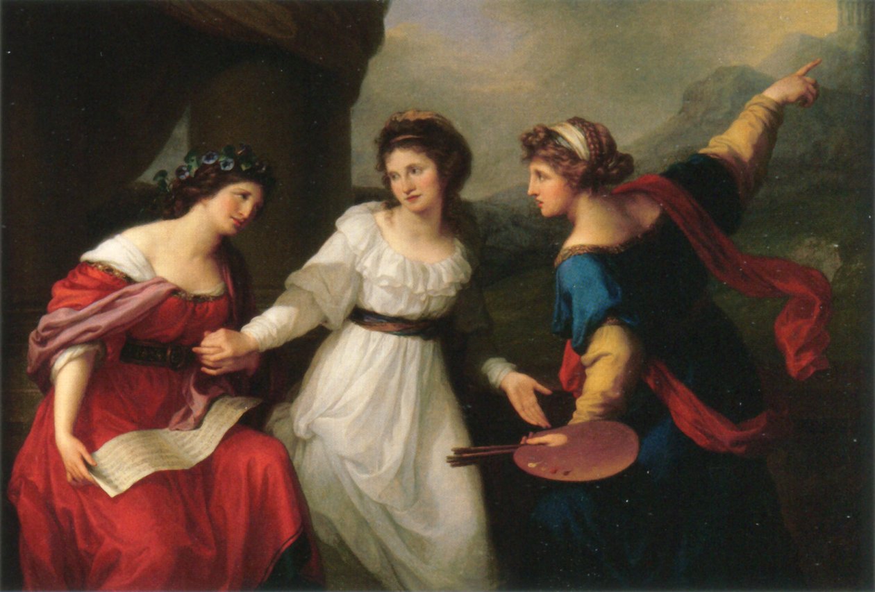 Autorretrato vacilante entre las artes de la música y la pintura de Angelica Kauffmann
