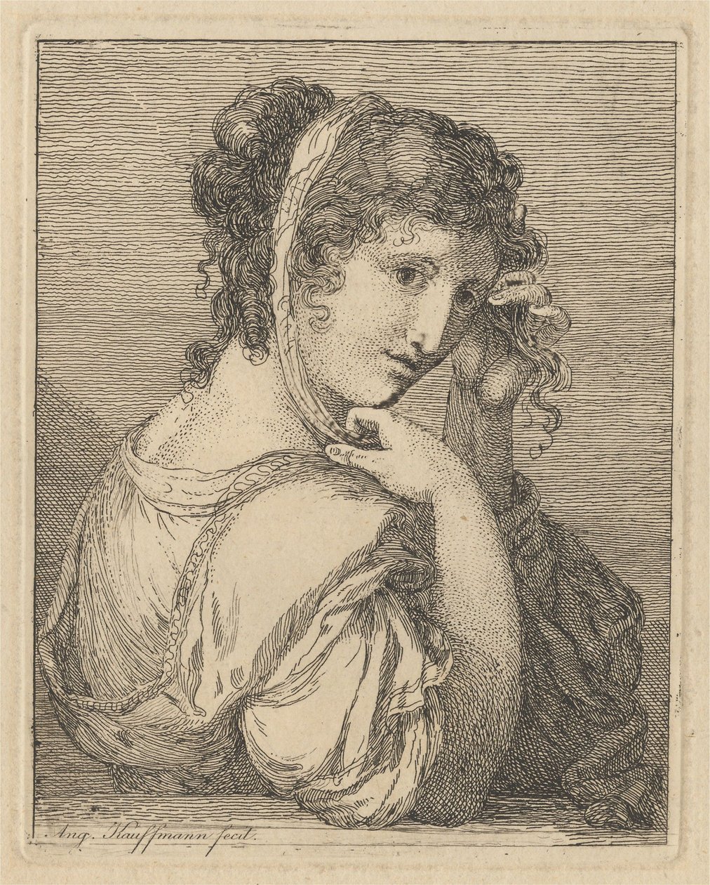 Mujer que se arregla una cinta en el pelo de Angelica Kauffmann