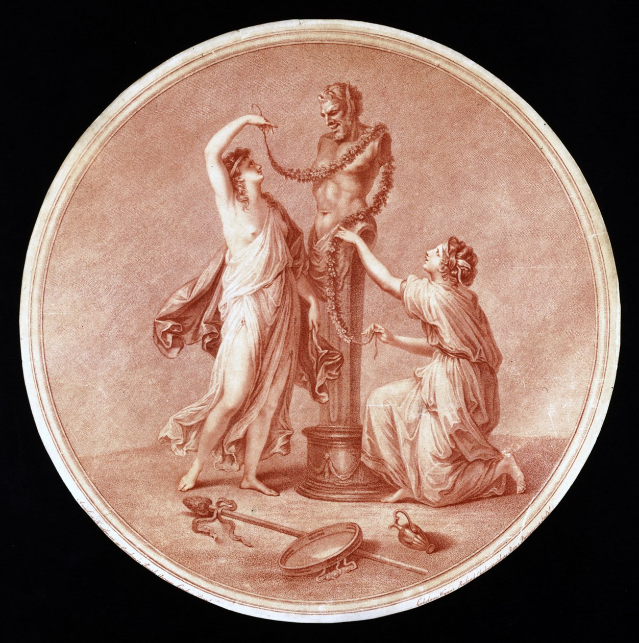 Ninfas adornando una estatua de Pan (grabado por William Wynne Ryland) de Angelica after Kauffmann