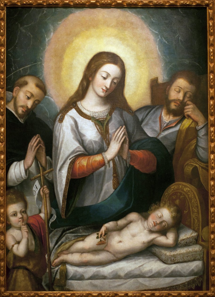 La Sagrada Familia con San Juan Bautista y Santo Domingo. Pintura de Angelino Medoro (1576-1633), óleo sobre lienzo de Angelino Medoro