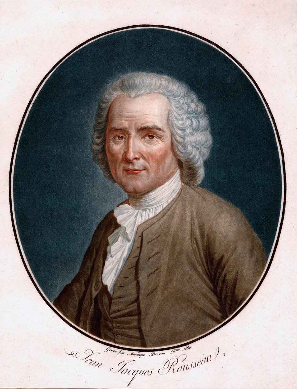 Retrato de Jean Jacques Rousseau (1712-1778) - Retrato de Jean-Jacques Rousseau - Grabado por Angelique Allais (de soltera Briceau) (siglo XVIII activo), aguafuerte, acuarela 1791 (24,5x21,5cm) - Bibliotheque de Geneve de Angelique (fl.1796 d.1827) Allais
