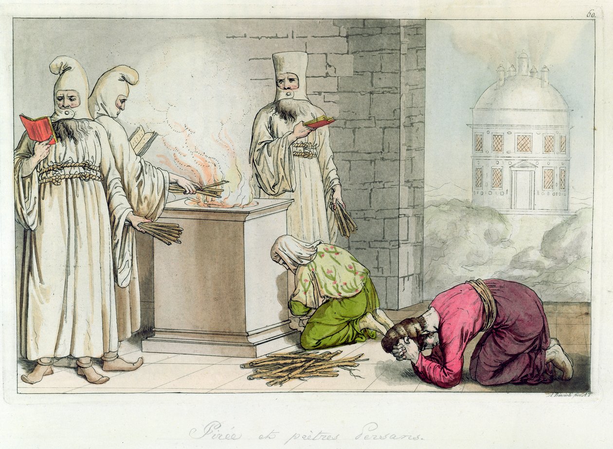 Pira con sacerdotes persas, ilustración de 