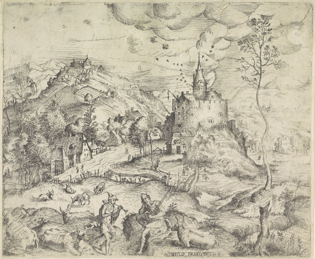 Paisaje con Mercurio robando la manada de Apolo de Angelo Falconetto