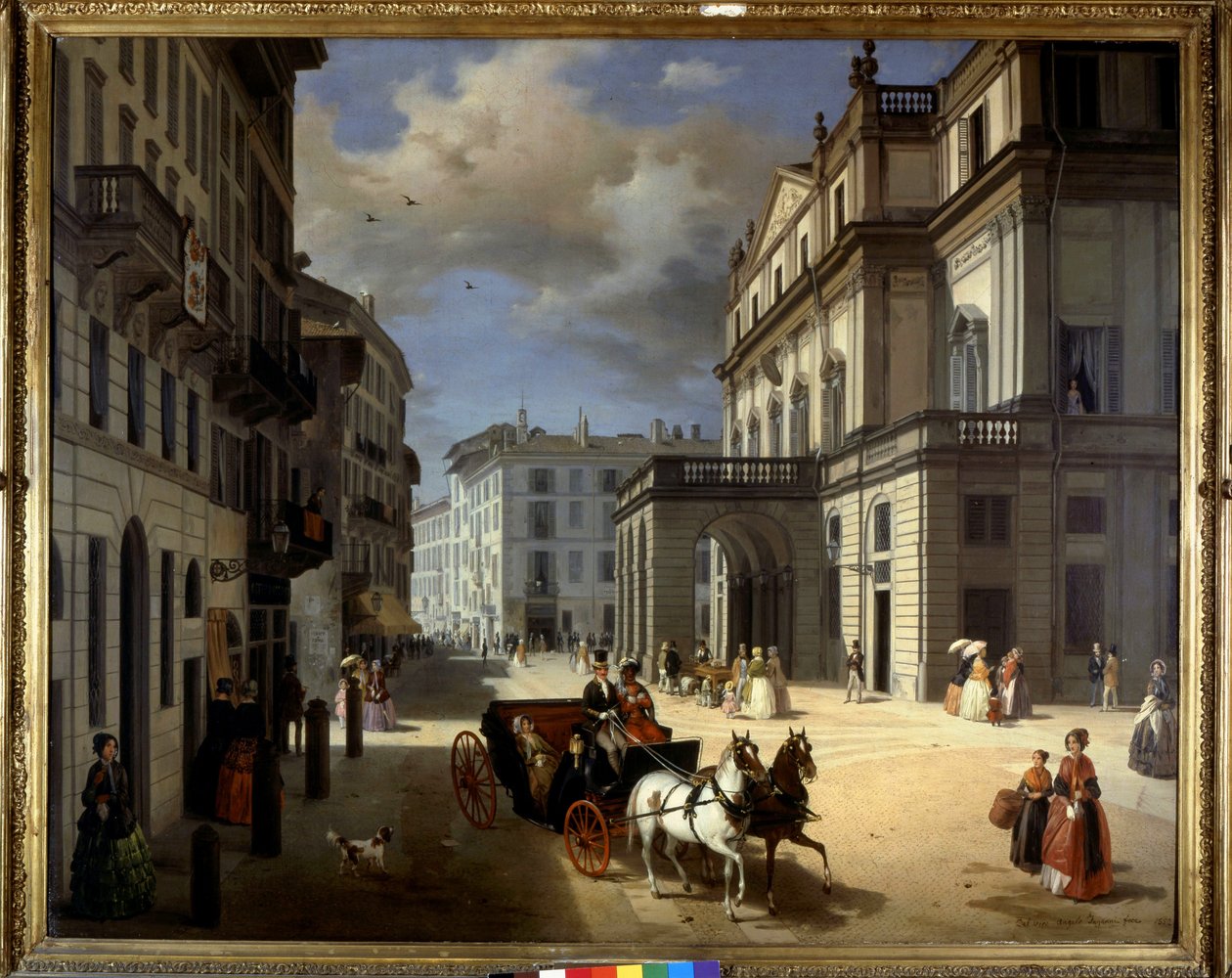 Representación de la Plaza de la Scala en Milán por Angelo Inganni. Siglo XIX de Angelo Inganni
