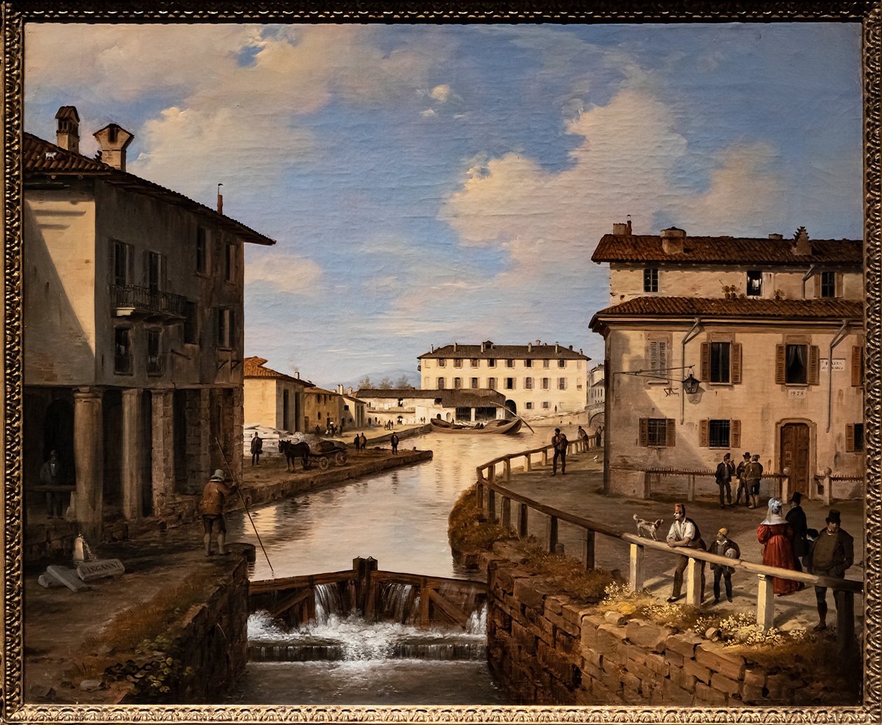 Vista del Canal del Naviglio desde el puente de San Marcos de Angelo Inganni