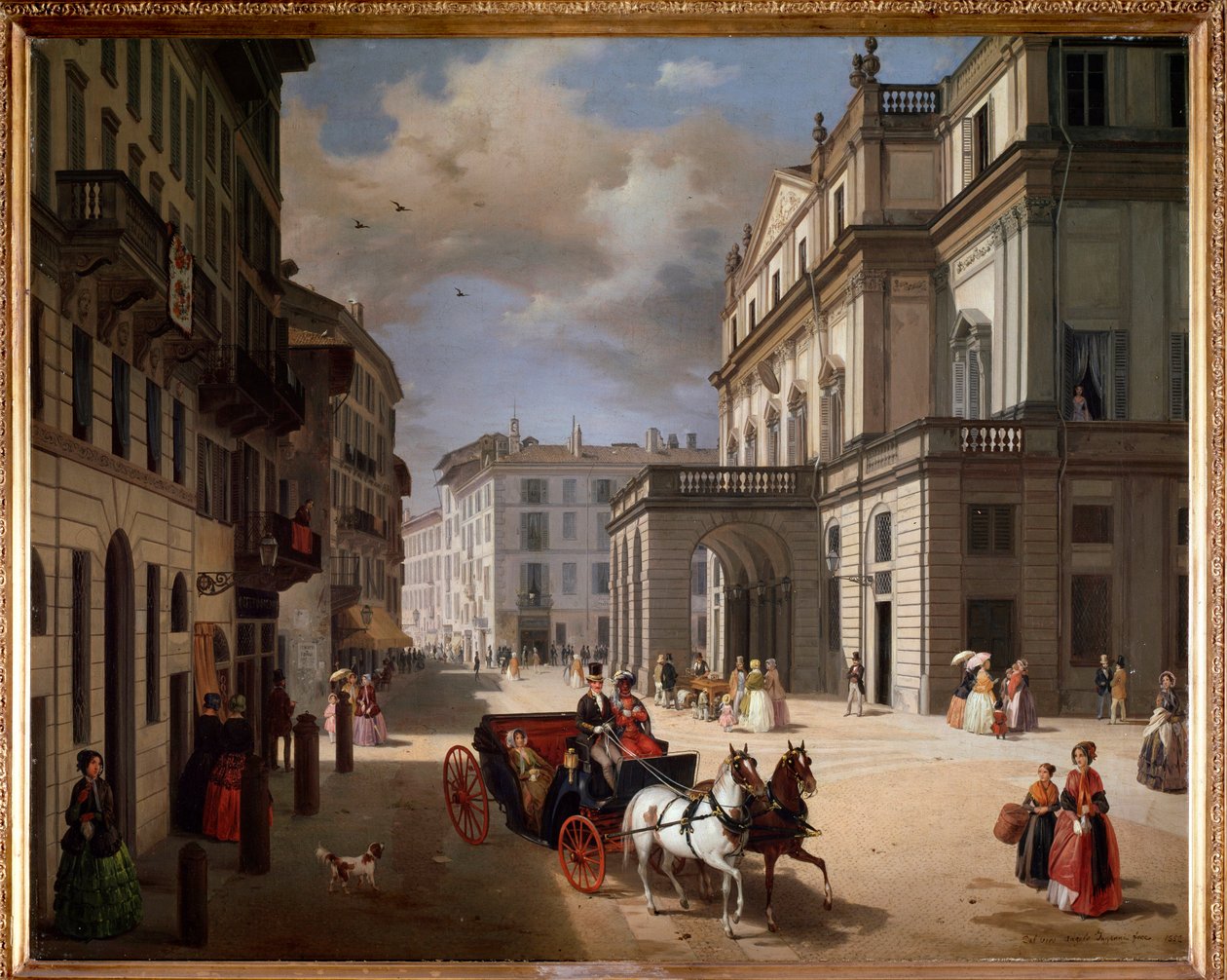 Vista de la plaza del Teatro alla Scala, Milán de Angelo Inganni
