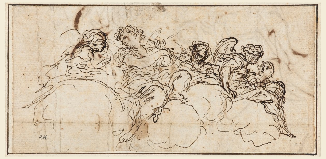 Grupo de ángeles en un banco de nubes de Angelo Michele Colonna