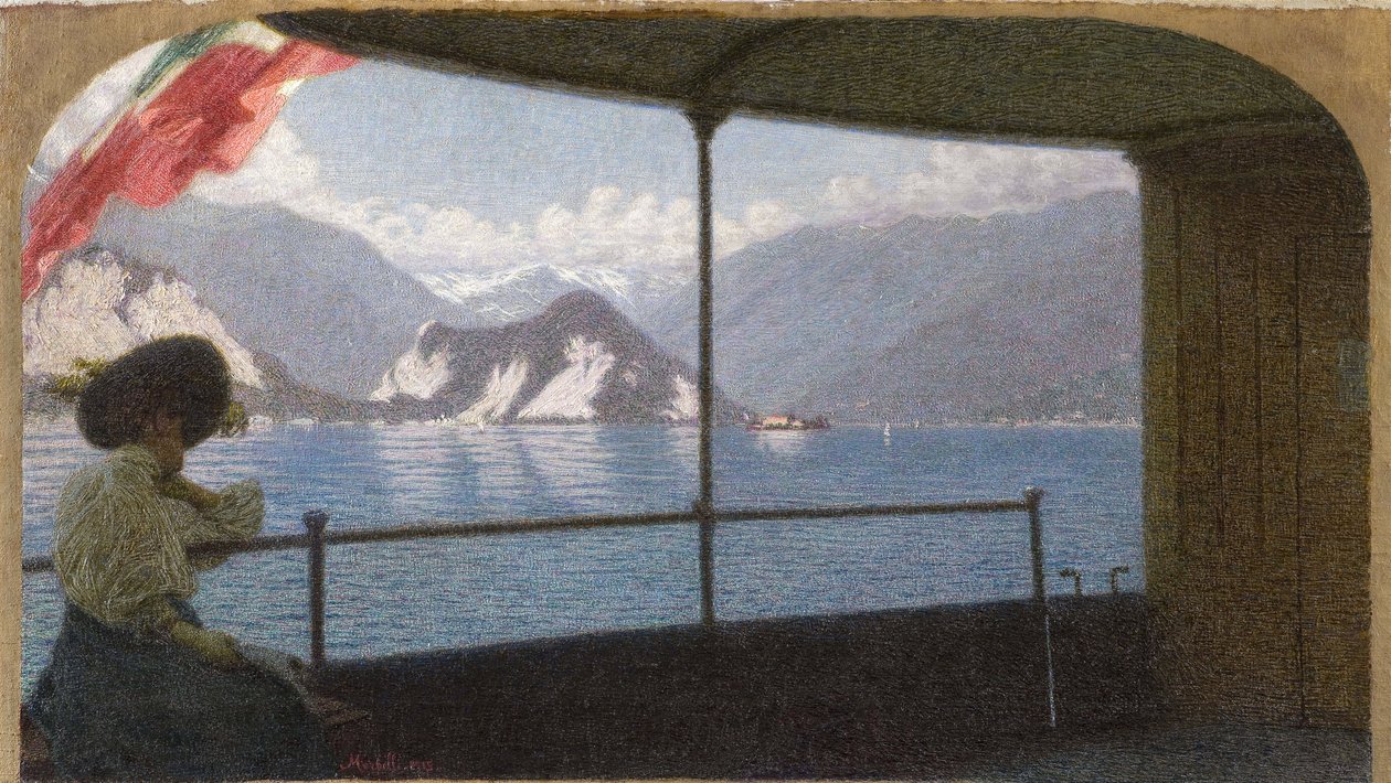 Un bote en el lago Maggiore de Angelo Morbelli