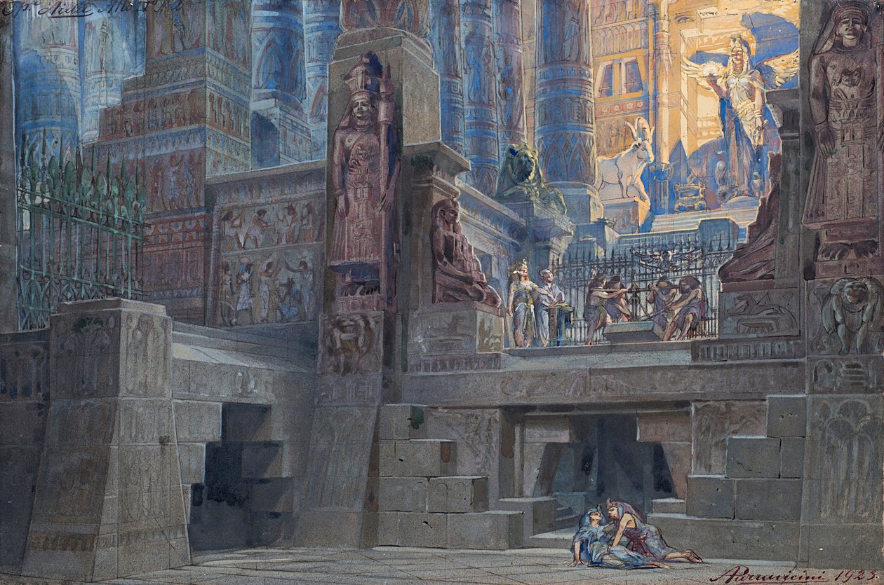 Diseño de escenario para la ópera Aida de Giuseppe Verdi de Angelo Parravicini