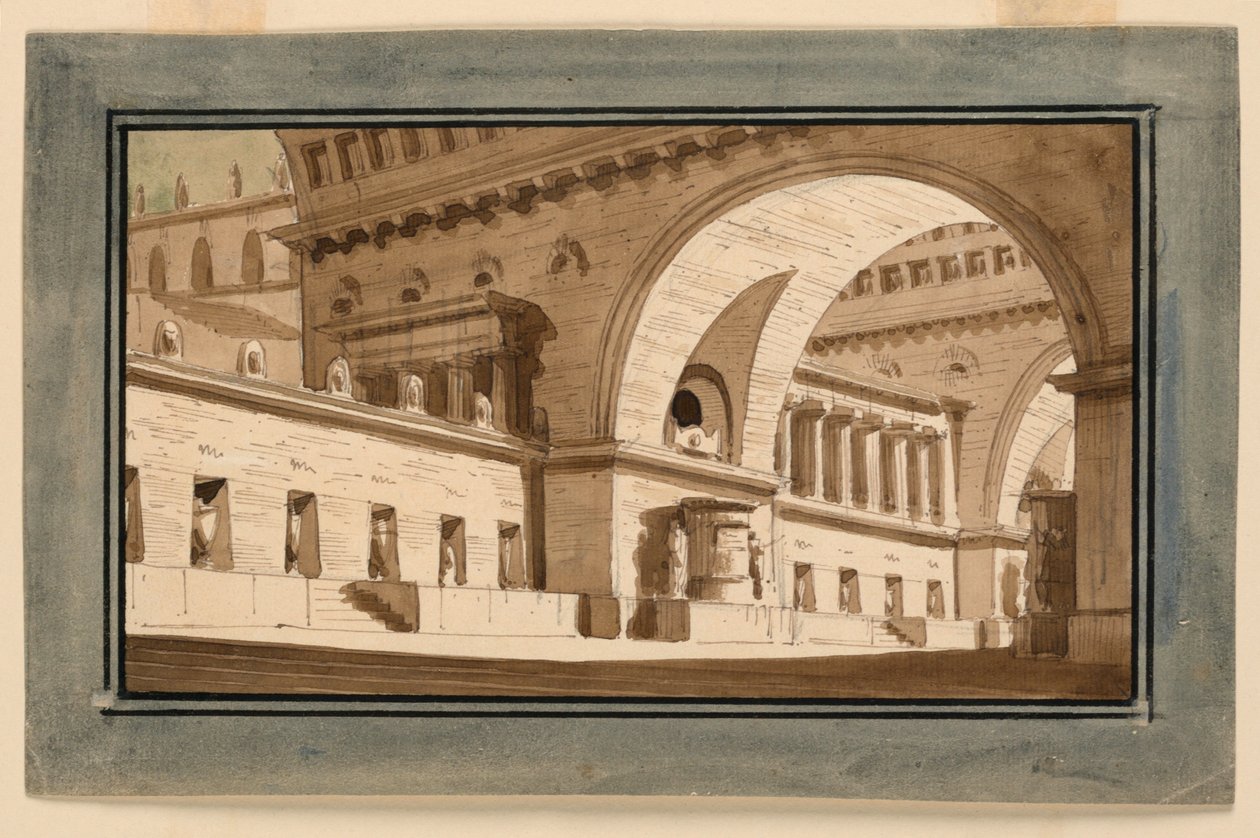 Diseño de escenario, exterior del palacio, sala sepulcral de Angelo Toselli