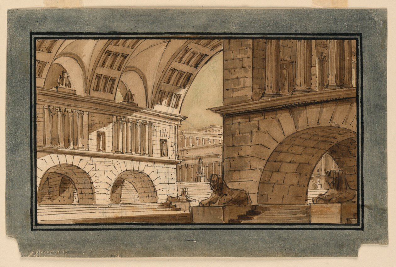 Diseño de escenario, grupo de edificios del templo de Angelo Toselli