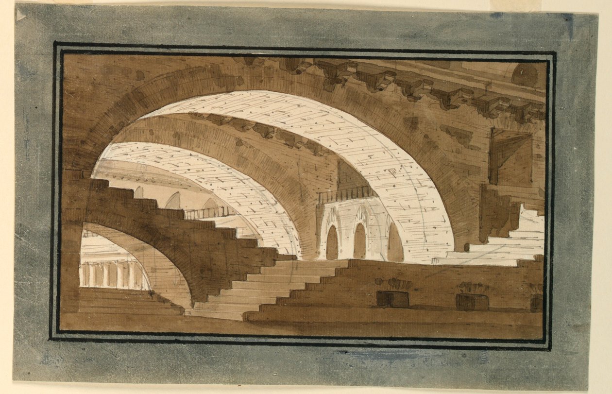 Diseño de escenario, interior del sótano del palacio de Angelo Toselli