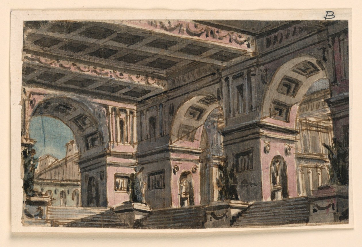 Diseño de escenario, atrio del palacio de Angelo Toselli