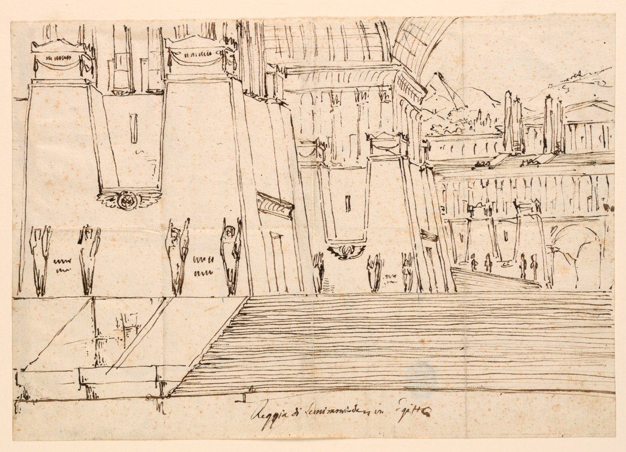 Diseño de escenario para Semiramide de Gioachino Rossini de Angelo Toselli