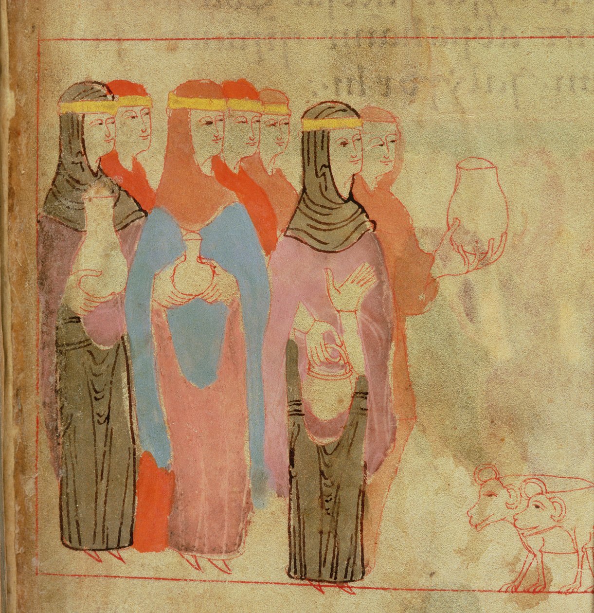 Cott Claud B IV f.76 Mujeres con diademas de oro, del Pentateuco Aelfric, de San Agustín, Canterbury de Anglo Saxon