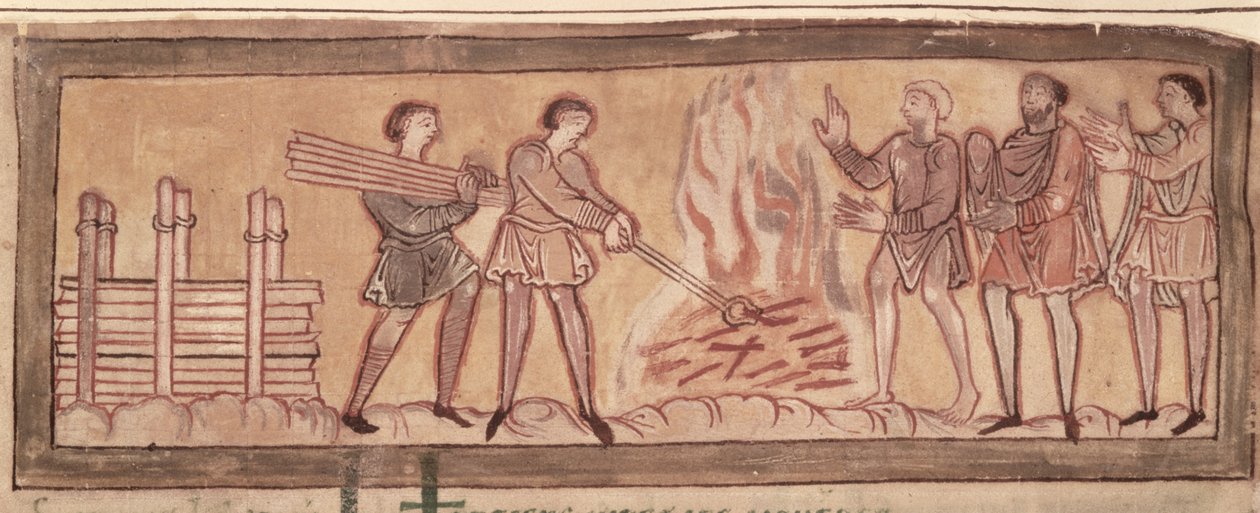 Cott Tib B V f.8 Calentamiento y herrería, c.1030 (vitela) de Anglo-Saxon