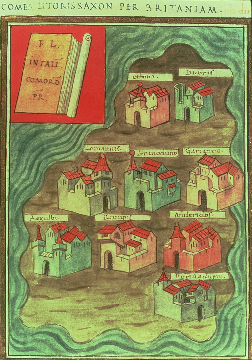 "Comes Litoris Saxon Per Britaniam", mapa anglosajón, c.950 d.C. (impresión) de Anglo Saxon Anglo Saxon