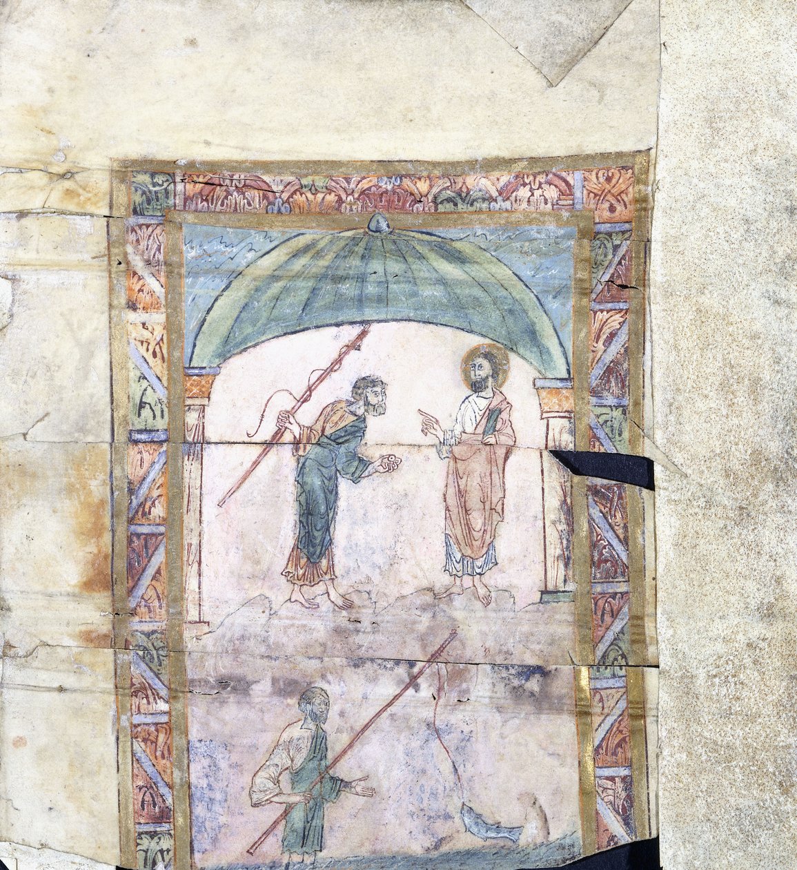 Cristo instruyendo a Pedro en Capernaum sobre el tributo, c.1000 AD de Anglo Saxon
