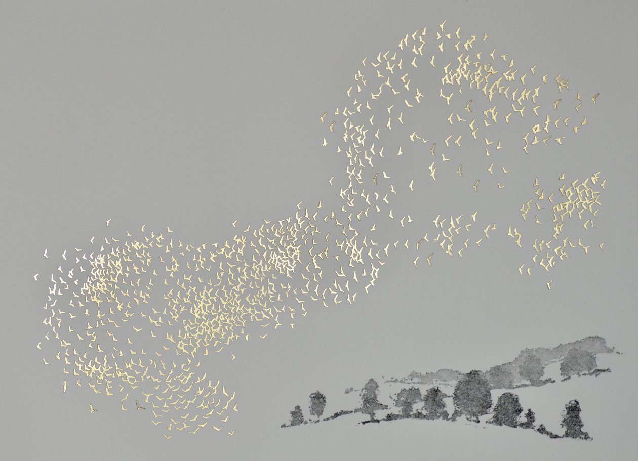Fuga, 2017 (aguatinta y estampación en hoja caliente sobre papel) de angus hampel