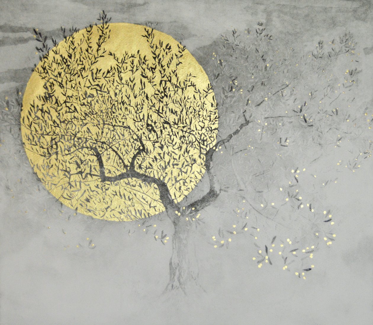Sabiduría, 2019 (aguafuerte, aguatinta y pan de oro sobre papel) de angus hampel