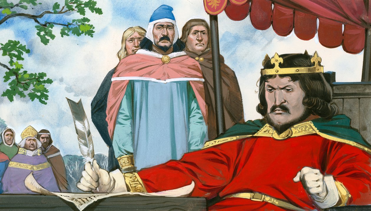 El rey Juan firma a regañadientes la Carta Magna de Angus McBride
