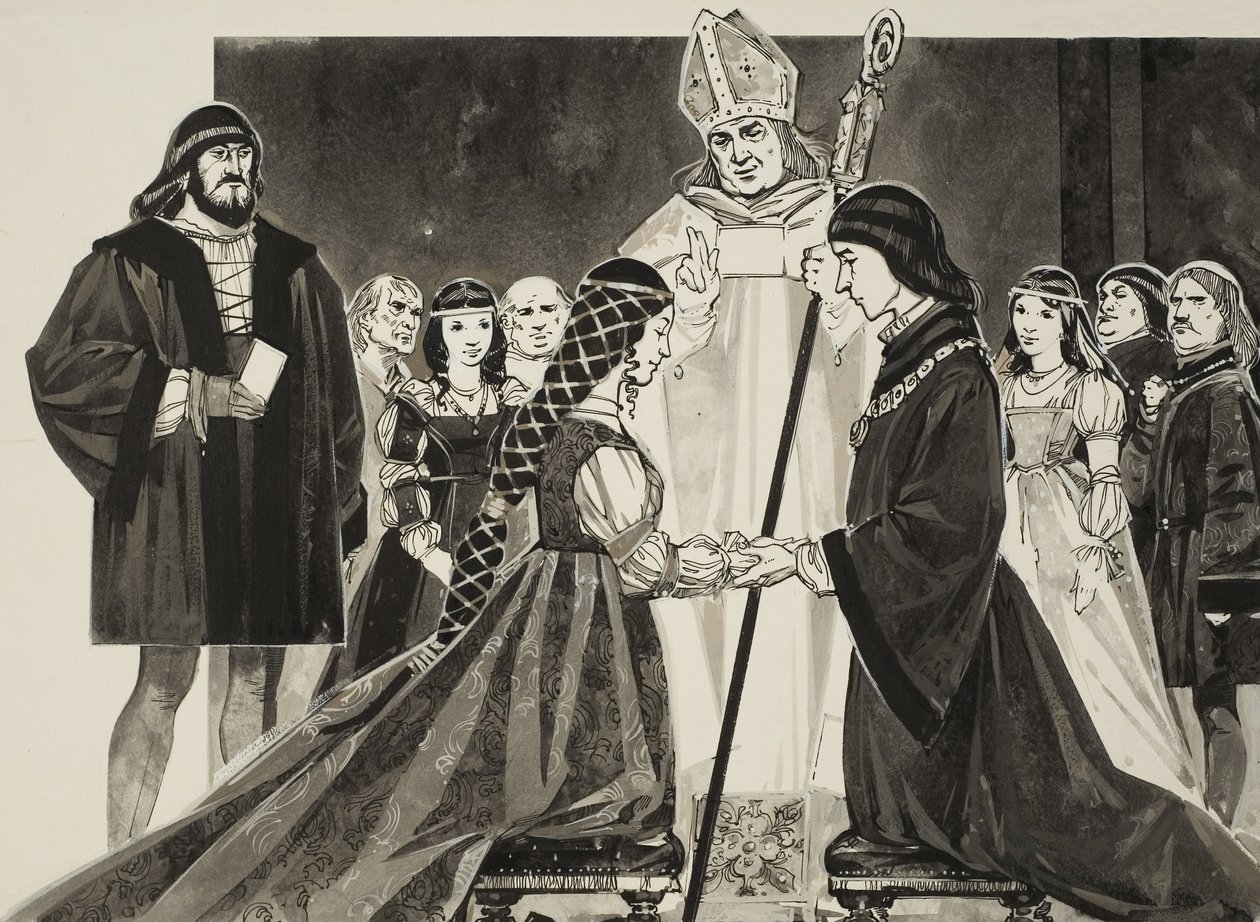 Matrimonio de Lucrecia Borgia (1480-1519) con el duque Alfonso (gouache sobre papel) de Angus McBride