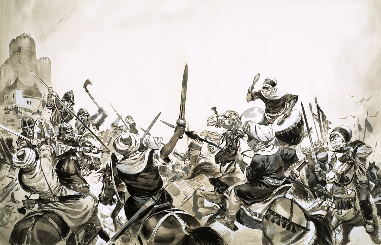 Guerreros moros atacan a las fuerzas españolas en 711 de Angus McBride